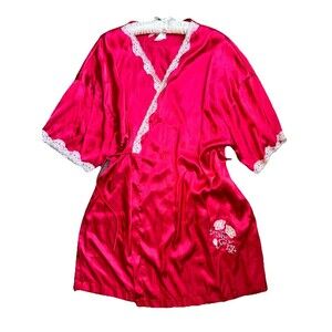 Vintage Secret Treasures Satin Gown & Robe Red Lace Trimmed Chemise XXL‎ SKU13